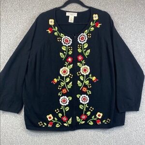 Susan Bristol full zip cardigan embellished embroidered beaded size 3W floral
